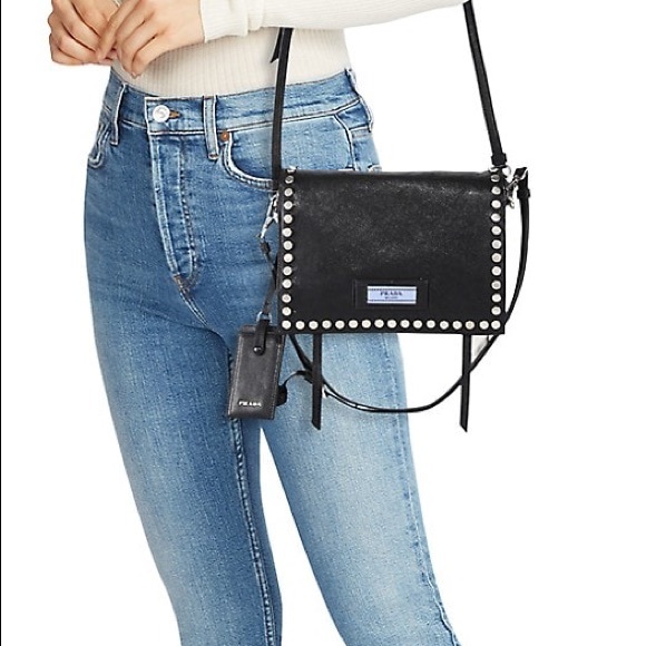 Prada studded leather shoulder bag in Black - Picture 13 of 14